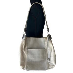Vintage Brighton Metallic Leather Shoulder Bag tote Silver Gold Boho Y2K Purse